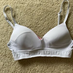 PINK white wireless lightly lined bra